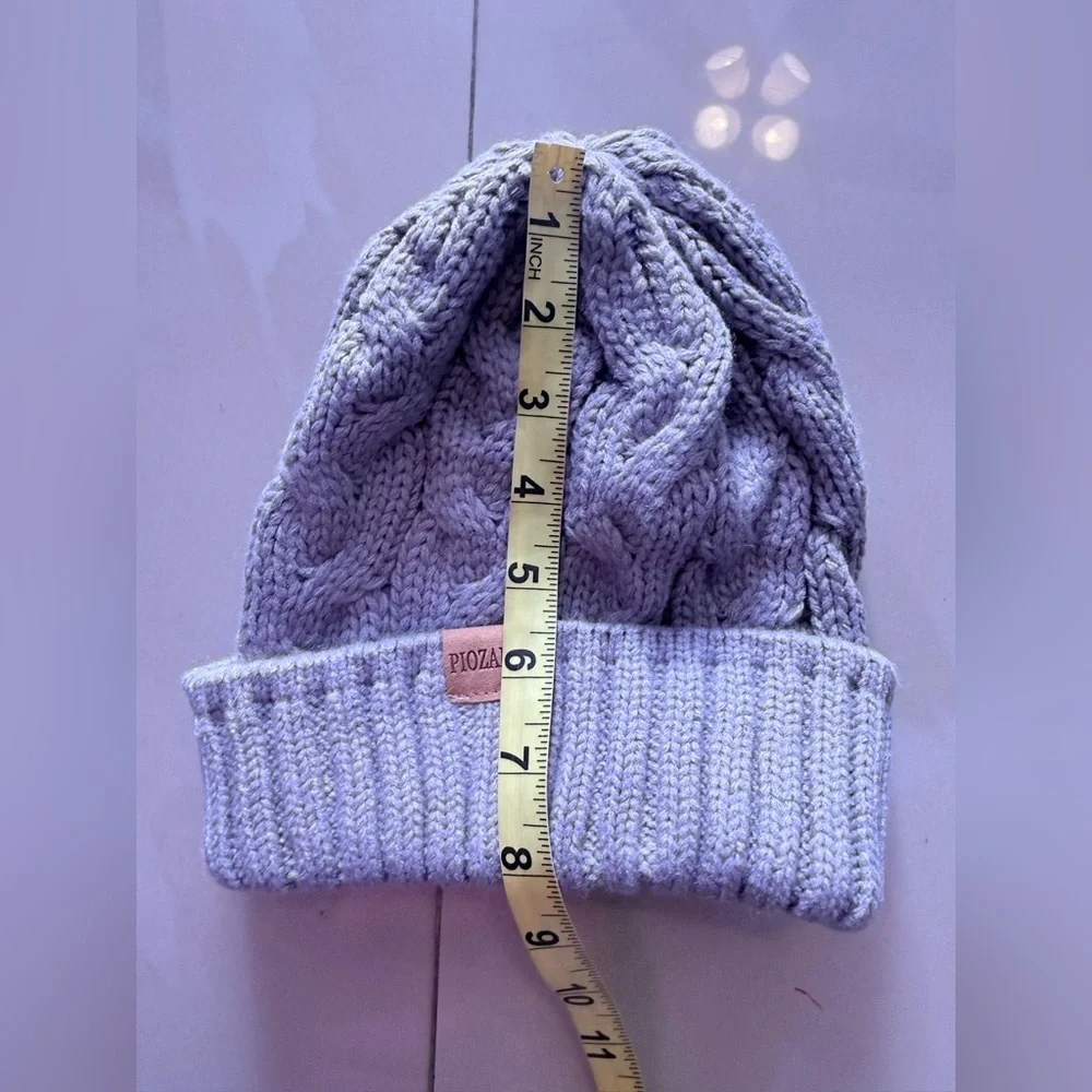 Beanie in Light Pink Piozaed  Women's Knit Toboggan Gray Winter Out Fit